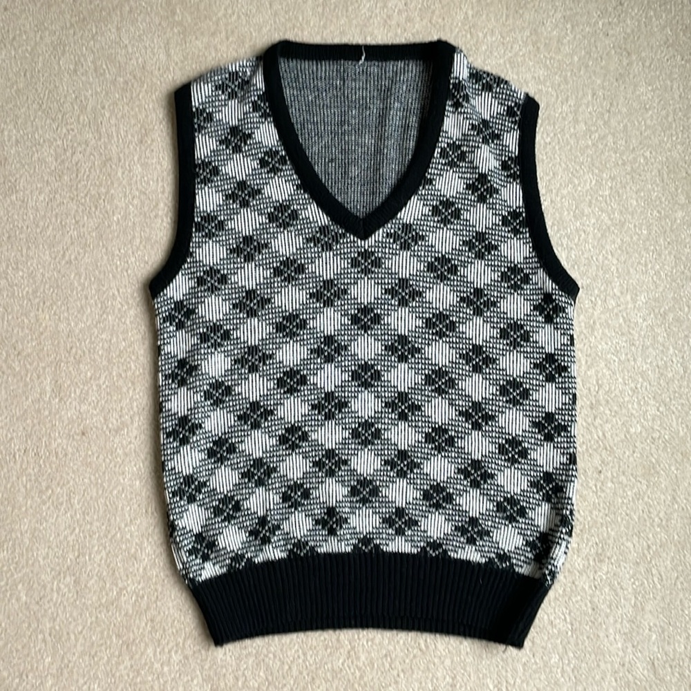 Vintage Acrylic Black and White Sweater Vest
